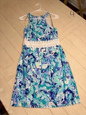 Lilly Pulitzer Blue, Teal & White Floral Halter Dress
